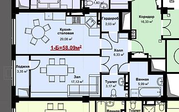 Продажа квартир: 1 комната, 58 м², Кок-Жар ж/м Элитка, 5 этаж, ПСО (под самоотделку) — 2