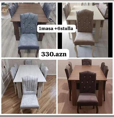 kafe stul: Qonaq otağı üçün, Yeni, Açılmayan, Dördbucaq masa, 6 stul — 1