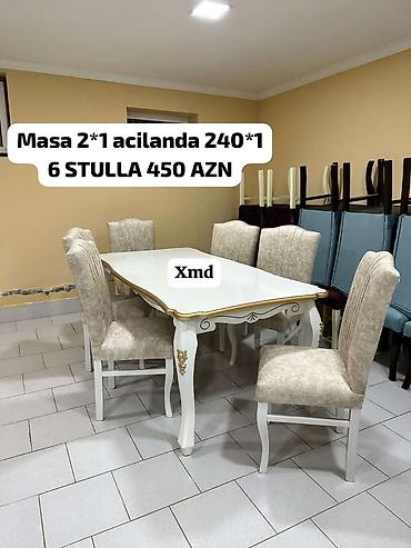 Masa və oturacaq dəstləri: Qonaq otağı üçün, Yeni, Açılmayan, Dördbucaq masa, 6 stul — 13