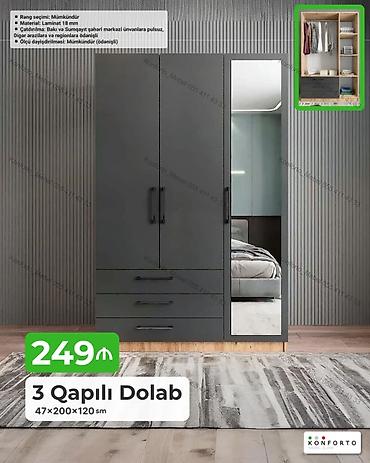 Dolablar: 3 qapılı dolab – 47×200×120 sm - Material: 18 mm laminat - Rəng — 1