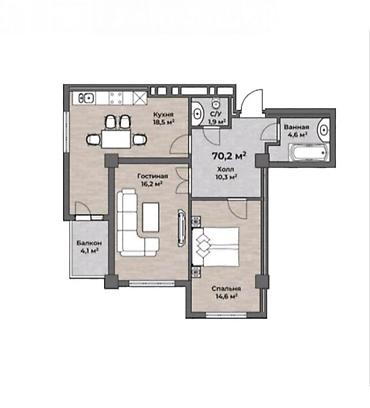 Недвижимость: 2 комнаты, 70 м², Технопарк Элитка, 7 этаж, ПСО (под самоотделку) — 2