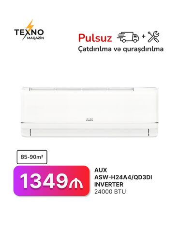Kondisioner AUX, 85-90 kv. m, Split sistem, Kredit yoxdur, Pulsuz quraşdırılma