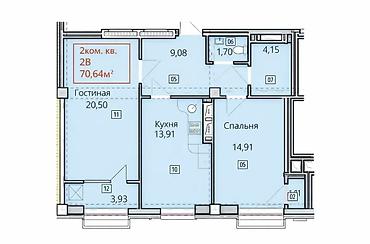ПРОДАЮ! Полноценную 2-комнатную квартиру 70,64 м² в современном ЖК