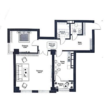 аю гранд: 2 комнаты, 78 м², АЮ Гранд Элитка, 3 этаж — 2