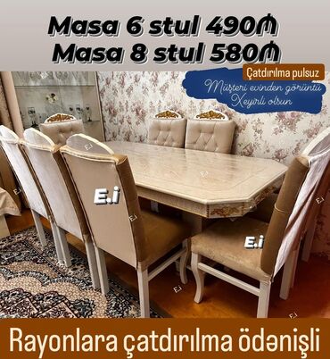 embawood stullar qiymeti: *masa dəsti* *masa 6stul 490azn💥* *masa 8stul 580azn💥* ✔️masa mdf