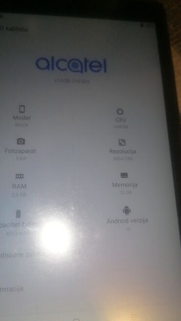 Tableti: Alcatel tablet 9032X (v1A38) - Ekran: 8 inča, rezolucija 800×1280 - — 1