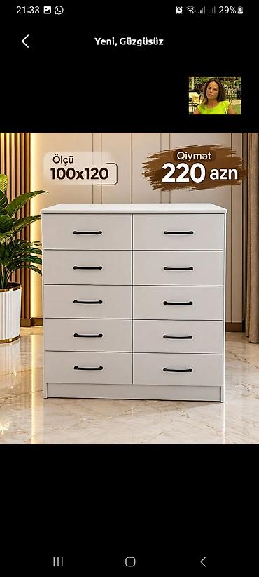 Ağ rəngli, güzgüsüz çekmece komodu - Ölçü: 100x120 - Qiymət: 220 AZN