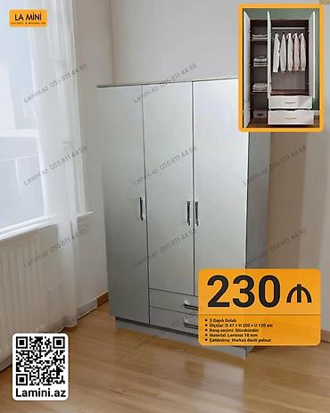 Мебель: 3 qapılı paltar dolabı - Ölçülər: dərinlik 47 sm × hündürlük 200 sm × — 1