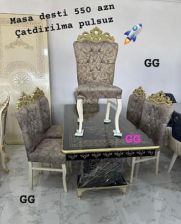 klassik stullar: Masa dəsti – klassik zərif üslubda. Tərkibi: - Naxışlı, qızılı — 1