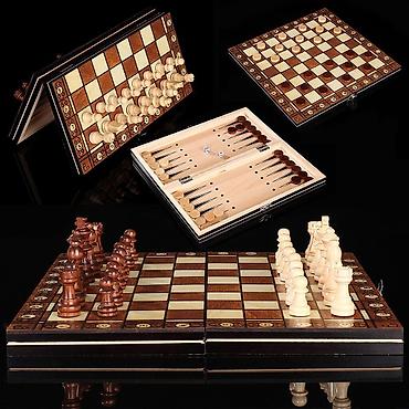 Деревянные шахматы 3 в 1, магнитные ♟️В комплекте 32 фигурки at lalafo.kg Деревянные шахматы 3 в 1, магнитные ♟️В комплекте 32 фигурки
