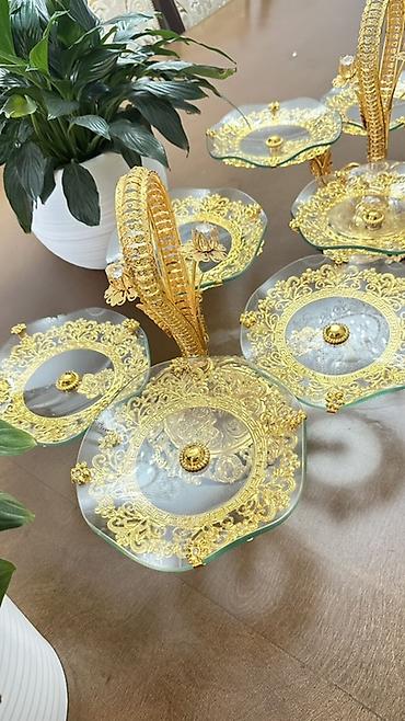 2 шт Роскошная этажерка-конфетница с ручкой из золочёного металла и