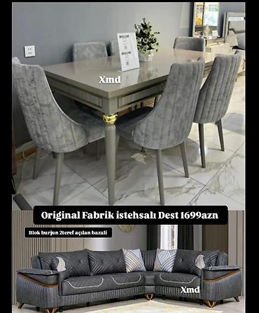 Masa və oturacaq dəstləri: Masa və 6 stul dəsti – Xmd • Komplekt: 1 yemək masası + 6 ədəd stul — 123