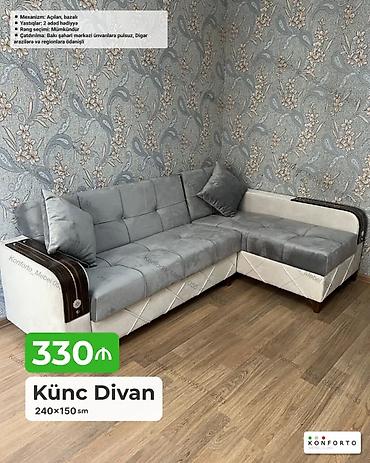 yığma divan: Künc divan – 240×150 sm - Açılan, bazalı mexanizm: gündəlik istifadə — 1