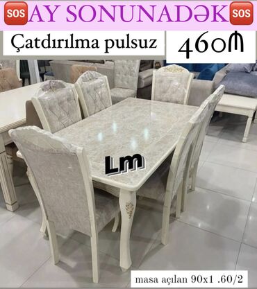 Мебель для дома: Для гостиной, Новый, Раскладной, Прямоугольный стол, 6 стульев, Азербайджан