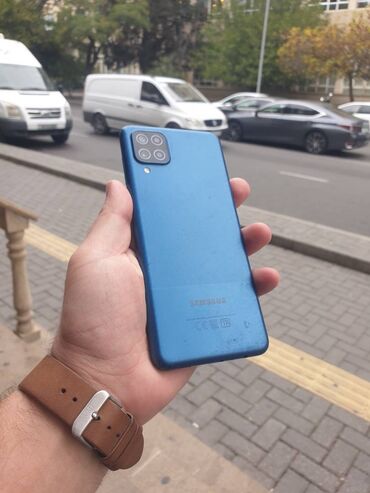стеклянный телефон флай: Samsung Galaxy A12, 64 GB, rəng - Göy, Zəmanət, Barmaq izi, İki sim kartlı