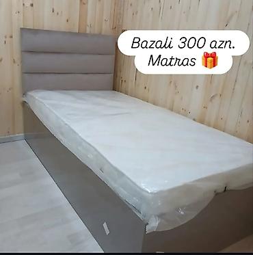 tək matraslar: 1.Bazalı tək nəfərlik çarpayı – 300 AZN. • Yumşaq, zolaqlı başlıqla — 1