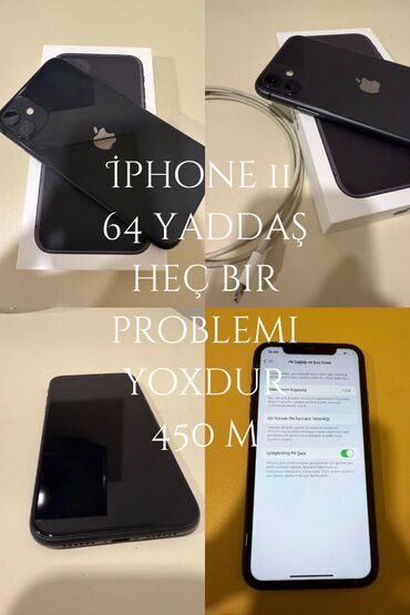 iphone islenmis telefonlar: İdeal vəziyyətdə iphone 11 64 yaddaş qara rəng usb üzərində koropkası