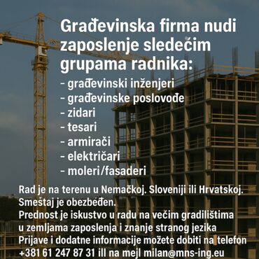 sekretarski poslovi loznica: Građevinska firma nudi zaposlenje sledećim grupama radnika: –