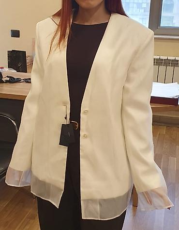 jacket: Ağ rəngdə qadın pencək Brend - Charuel - Zərif dizayn: Düz, yaxasız — 1