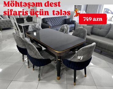Masa və oturacaq dəstləri: Qonaq otağı üçün, Yeni, 6 stul