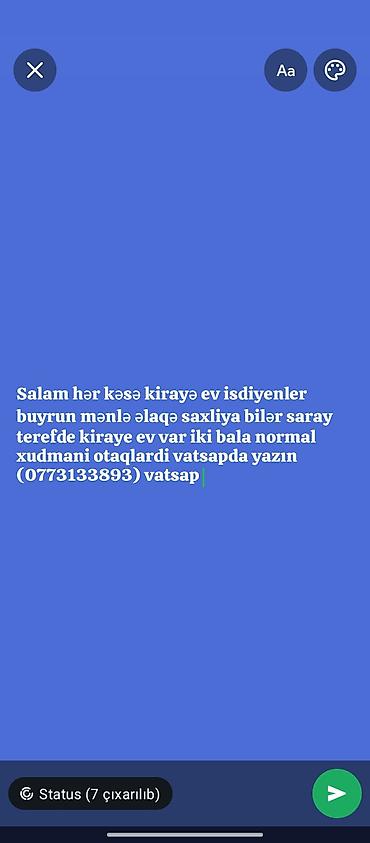 kiraye evler ayliq: Kirayə ev – Saray tərəf - Məkan: Saray istiqaməti - Plan: iki otaqlı — 1
