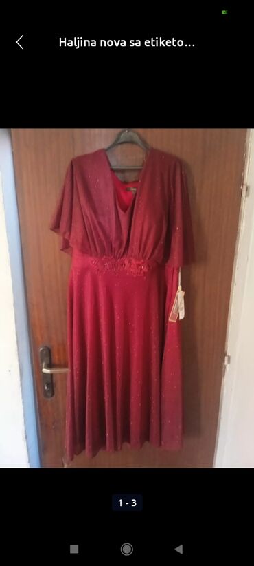 mrezasta haljina sa cirkonima: 4XL (EU 48), bоја - Crvena, Večernji, maturski, Kratkih rukava