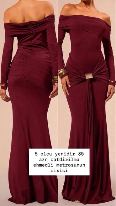 Zərif merun rəngli, çiyinləri açıq, uzunqol don. Bədənə oturan kəsimi