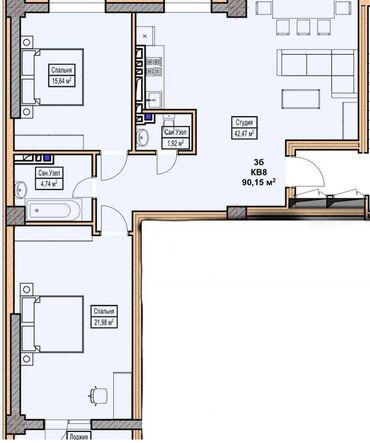 center house: 3 комнаты, 90 м², Элитка, 3 этаж, ПСО (под самоотделку)