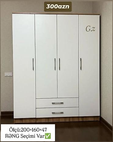 metal şkaf: Dörd qapılı paltar şkafı – ölçü: 200×160×47 sm. Aşağı hissədə 2 ədəd — 1