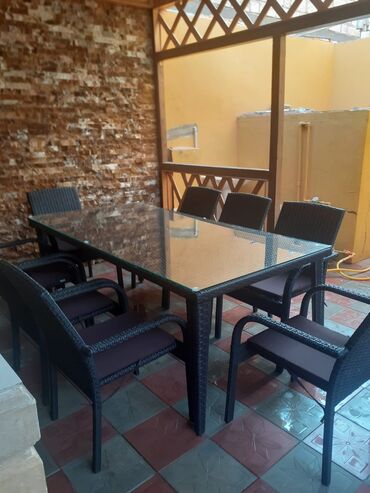 стол и стулья для дачи: Новый, Прямоугольный стол, 8 стульев, Нераскладной, Со стульями, Плетеный, Турция