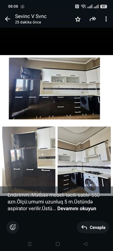 Комплекты диванов и кресел: Endirimm. Mətbəx mebeli təcili satılır 550 azn.Ölçü:umumi uzunluq 5