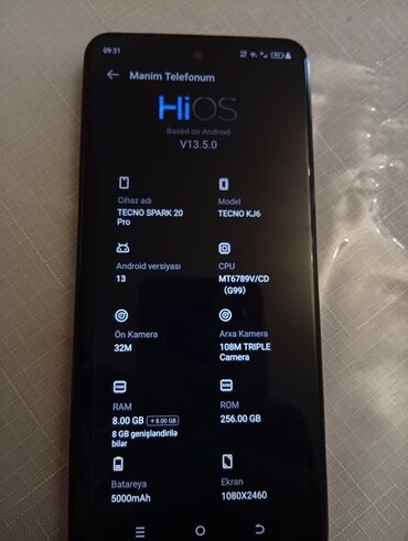 Tecno: Tecno Spark 20 Pro, 256 GB, rəng - Boz, Sensor, Barmaq izi, İki sim kartlı — 10