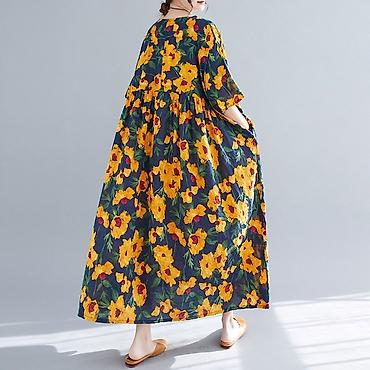 Платья: Оптом и в розницу штапельные платья свободного кроя с кармашками — 16