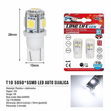 KMT T10 auto LED 5SMD bela – 12V, tip W2.1×9.5D (T10/W5W). Idealno za