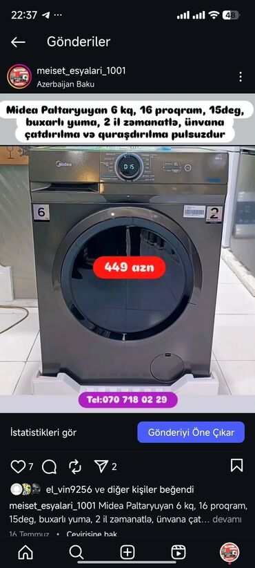 Paltaryuyan maşınlar: Paltaryuyan Anbardan satiş.Qimətlər aşagida qeyd olunub.Ünvana — 61