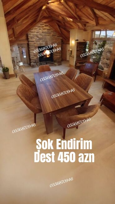 Masa və oturacaq dəstləri: Qonaq otağı üçün, Yeni, Açılmayan, Dördbucaq masa, 6 stul — 5