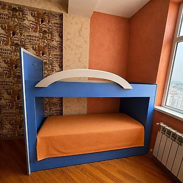 Uşaq ve böyükler üçün ikiqat çarpayı (bunk bed) - Müasir dizayn: mavi