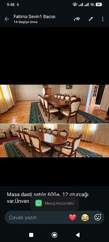 Masa dəsti satılır 600₼. 12 oturcağı var.Ünvan zığ qəs. Fatimə99