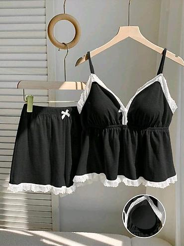 Ночнушки: Qadın pijama dəsti – 2 parça - Rəng: qara, ağ krujeva detalları ilə - at lalafo.az — 3 Ночнушки: Qadın pijama dəsti – 2 parça - Rəng: qara, ağ krujeva detalları ilə - — 3