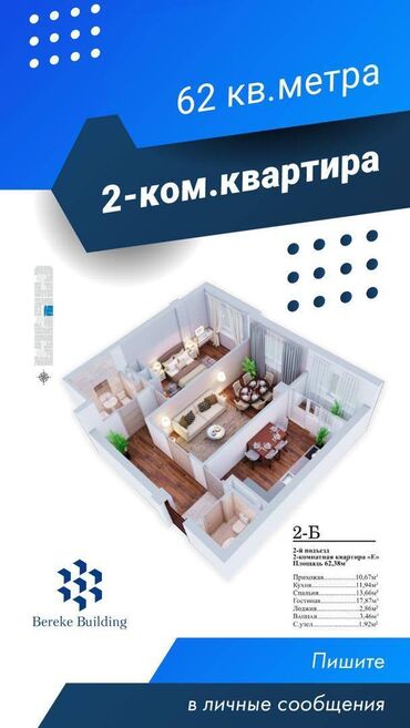 Продажа квартир: 2 комнаты, 61 м², Элитка, 8 этаж, ПСО (под самоотделку)