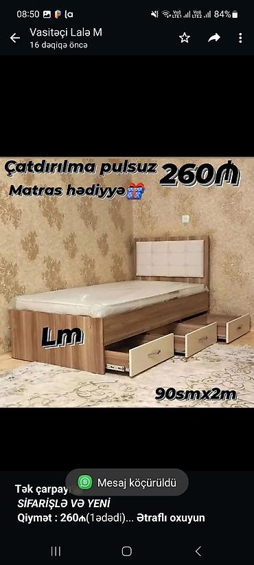 Мебель: *Tək çarpayı*👑 _*SİFARİŞLƏ VƏ YENİ*_ *Qiymət : 260₼*(1ədədi) Ölçü  — 1
