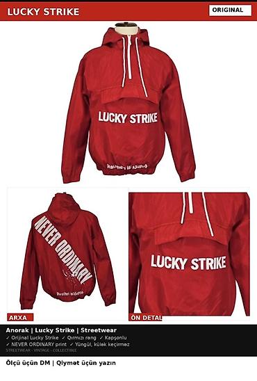 Digər üst geyimləri: Lucky Strike anorak – streetwear üslubunda qırmızı kapşonlu üst geyim — 1