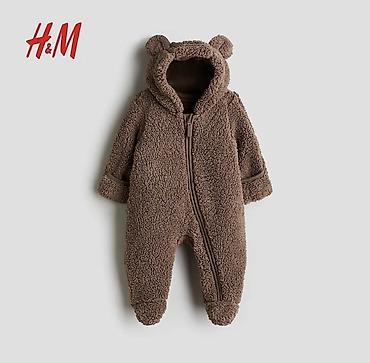 тёплая рубашка: Теплый комбинезон H&M на 4-6 м - Модель: плюшевый комбинезон с — 1