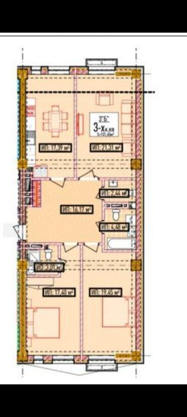 Продажа квартир: 3 комнаты, 101 м², Элитка, 6 этаж, ПСО (под самоотделку)