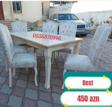 Masa və oturacaq dəstləri: Qonaq otağı üçün, Yeni, Açılan, Dördbucaq masa, 6 stul — 9