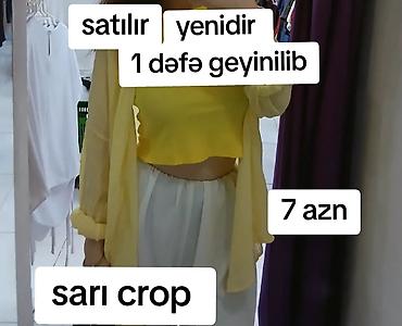 Sarı crop top - Rəng: parlaq sarı - Üslub: qolsuz, bel hissəsi qısa