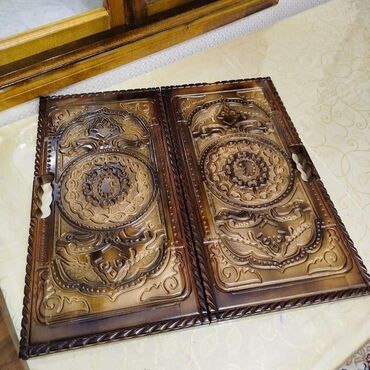 Nərdlər: Əl işı ağac nərd-şahmat dəsti - Material: təbii ağac, üzərində dərin — 1