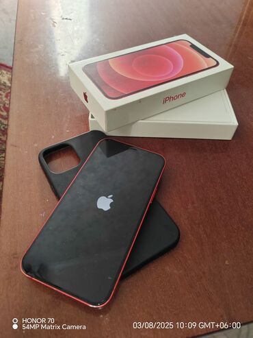 сотовые телефоны б у: IPhone 12, Колдонулган, 64 ГБ, Кызыл, Каптама