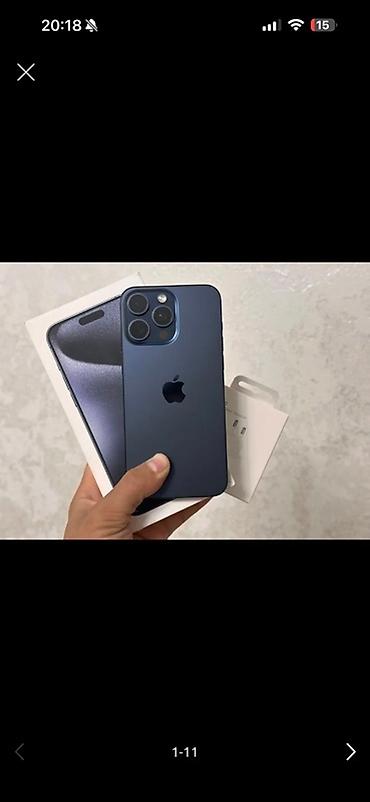 Apple iPhone: IPhone 15 Pro Max, Б/у, 256 ГБ, Blue Titanium, Зарядное устройство, Чехол, Кабель, 84 % — 1