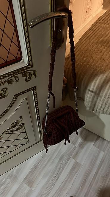 Çantalar: Əl işi toxunma çiyin çantası - Rəng: tünd bordo - Material: qalın — 2
